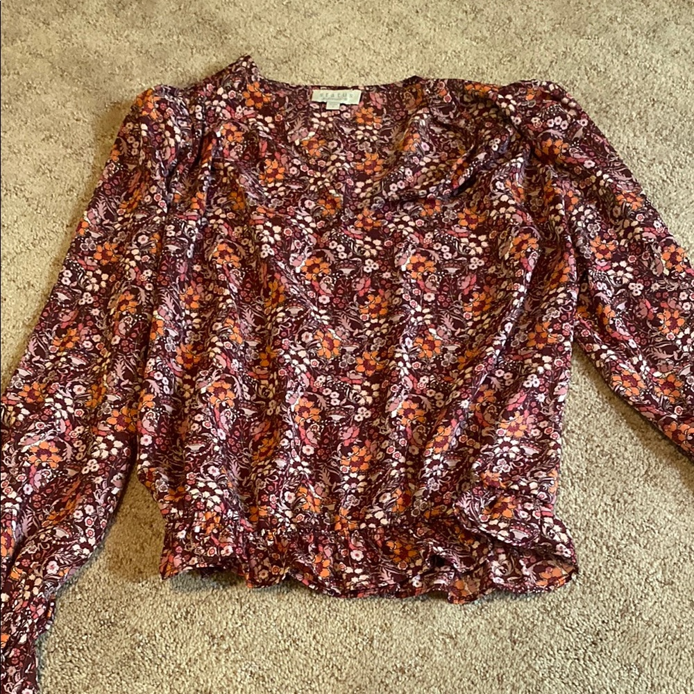 Red Floral Long Sleeve Women's Top